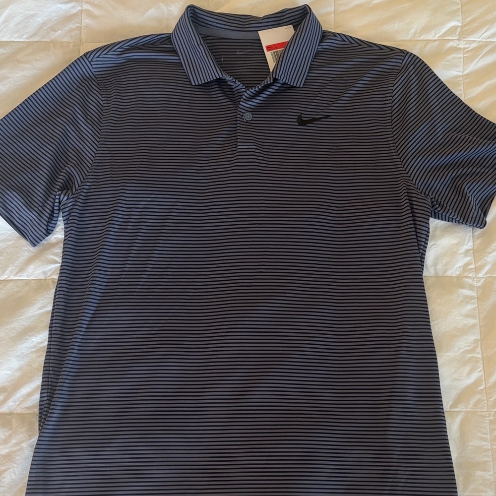 Nike Men's Navy and Black Striped Polo Shirt